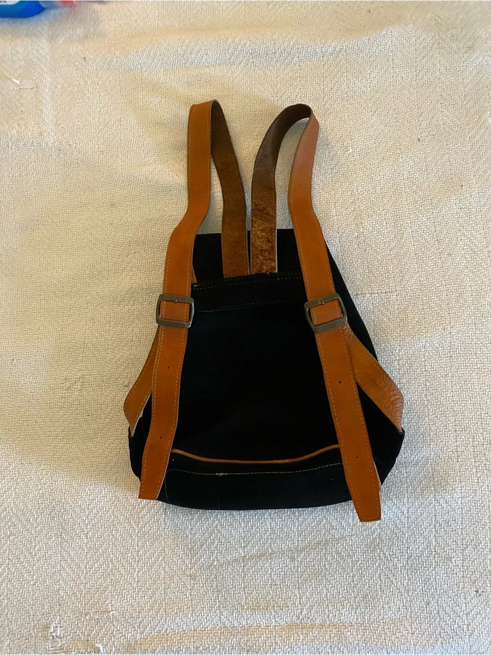 Midsize Black & Brown Embroidered Suede Backpack